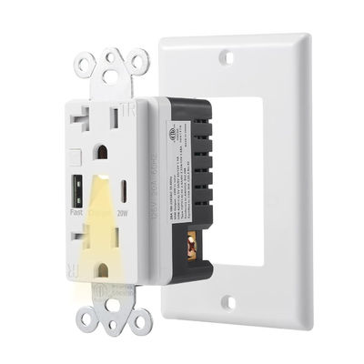 20A 125V Double Switched Socket with Outlet USB and Type C Night Light