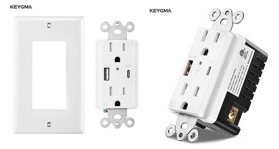 15A USB Wall Outlet with 5.0A Fast Charging, Tamper Resistant Design and IntelliChip Technology